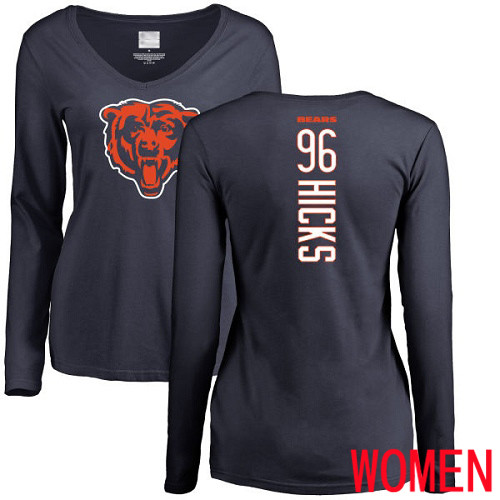 Chicago Bears Navy Blue Women Akiem Hicks Backer NFL Football #96 Long Sleeve T Shirt->->Sports Accessory